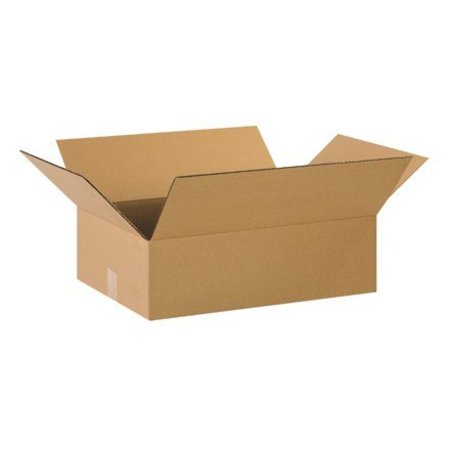BOX PACKAGING Flat Cardboard Corrugated Boxes, 22"L x 16"W x 4"H, Kraft 22164